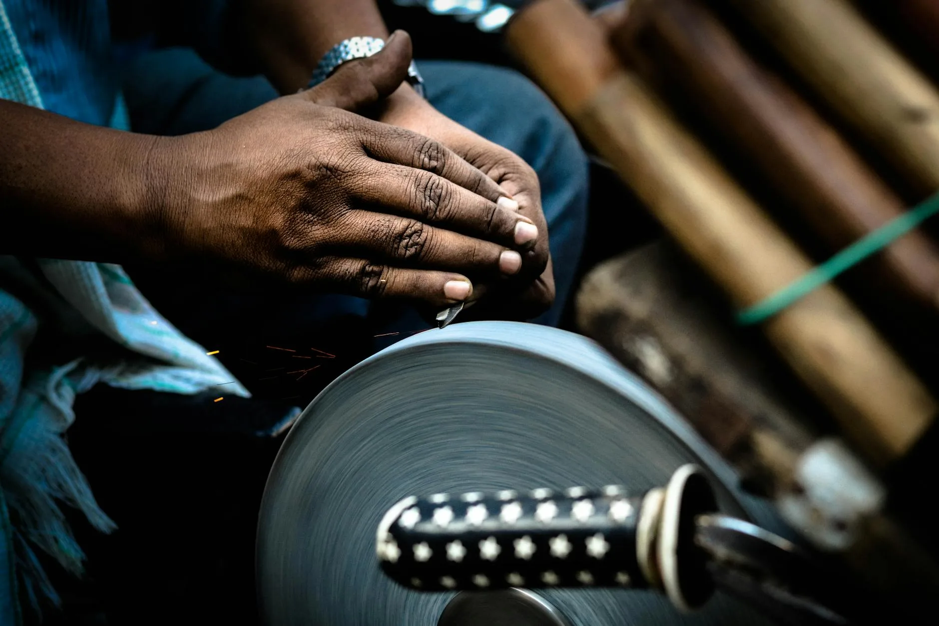 Sharpening a kitchen knife on a whetstone for blade care