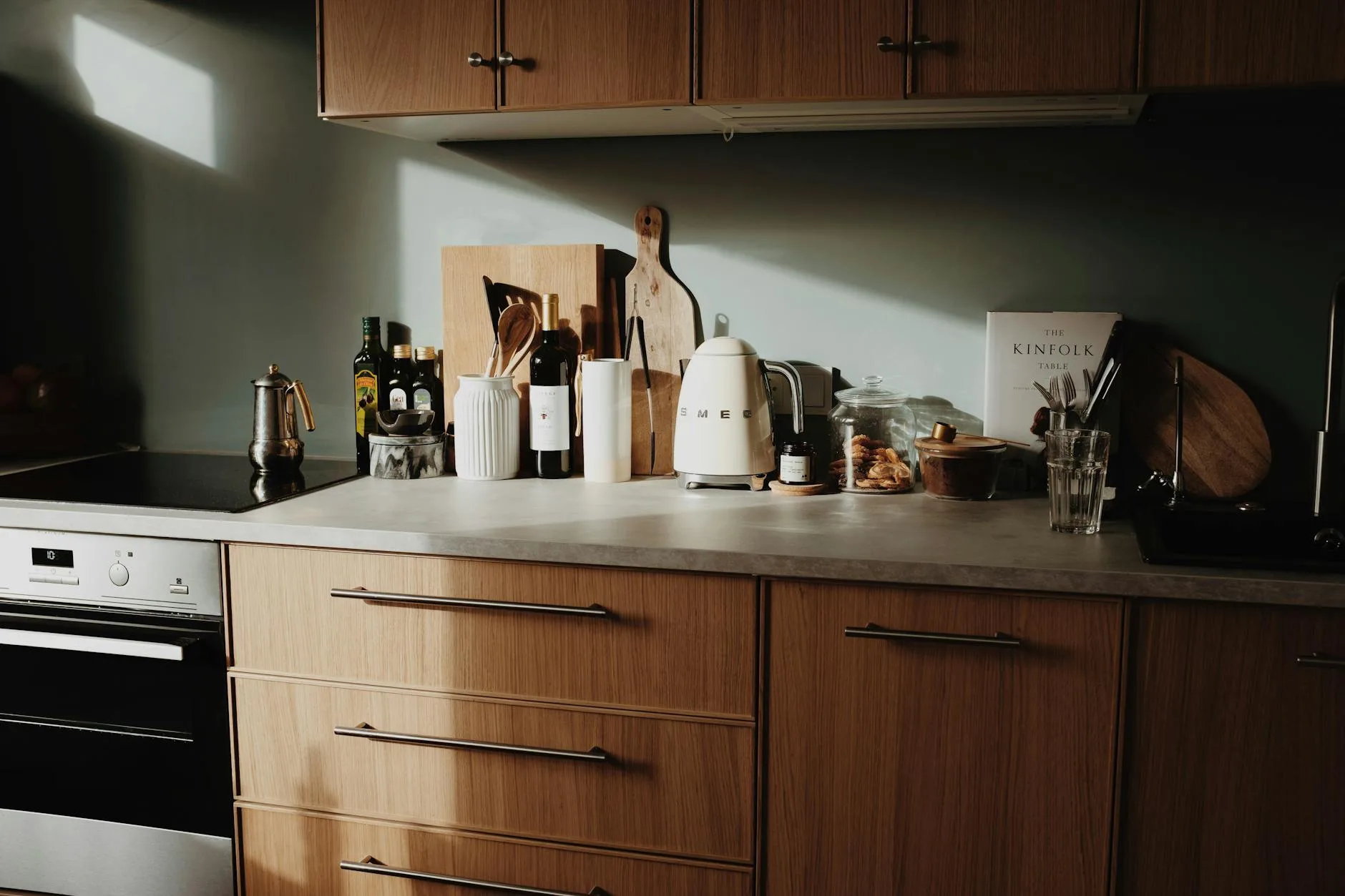 Kitchen worktop with appliances showing counter space