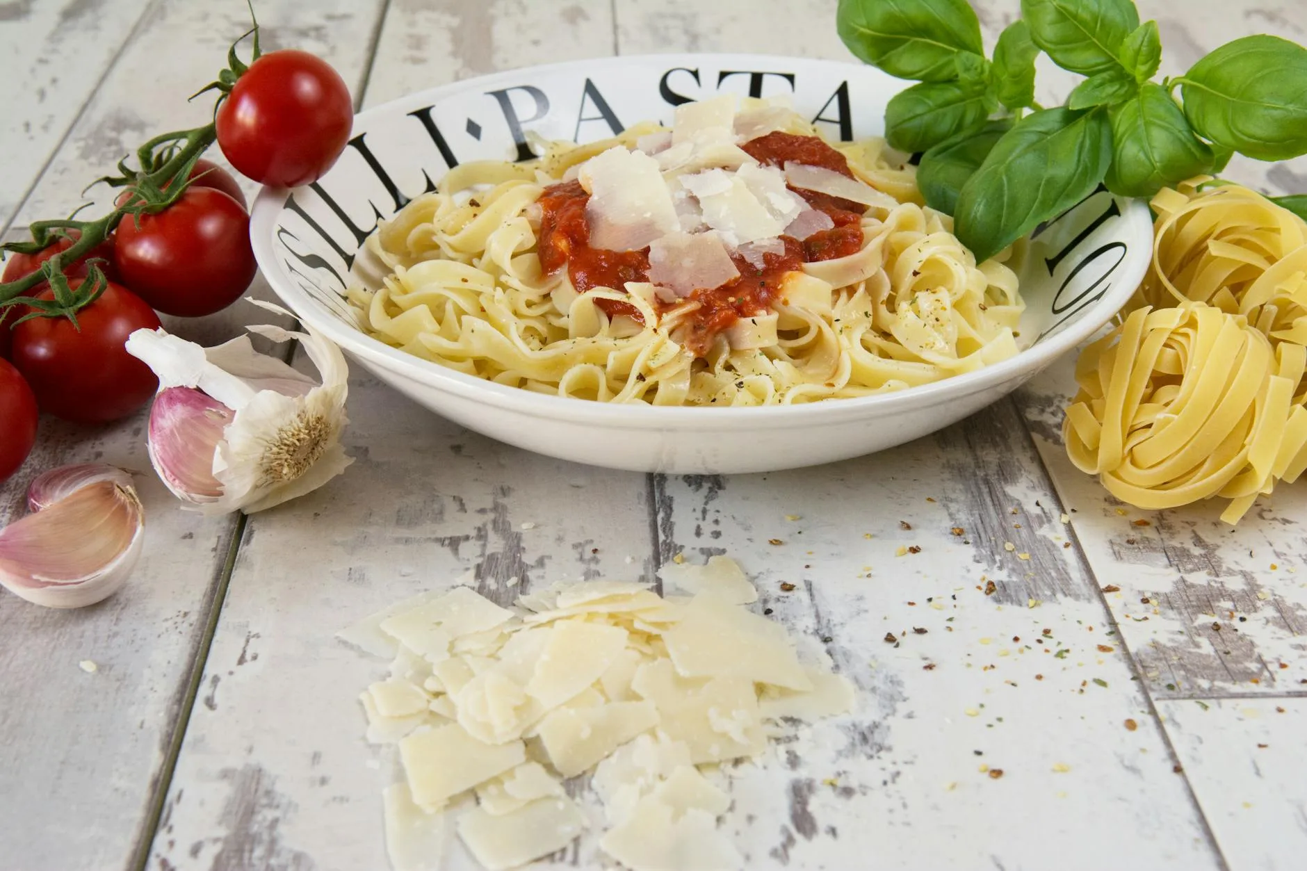 Plate of fresh tagliatelle pasta served with sauce