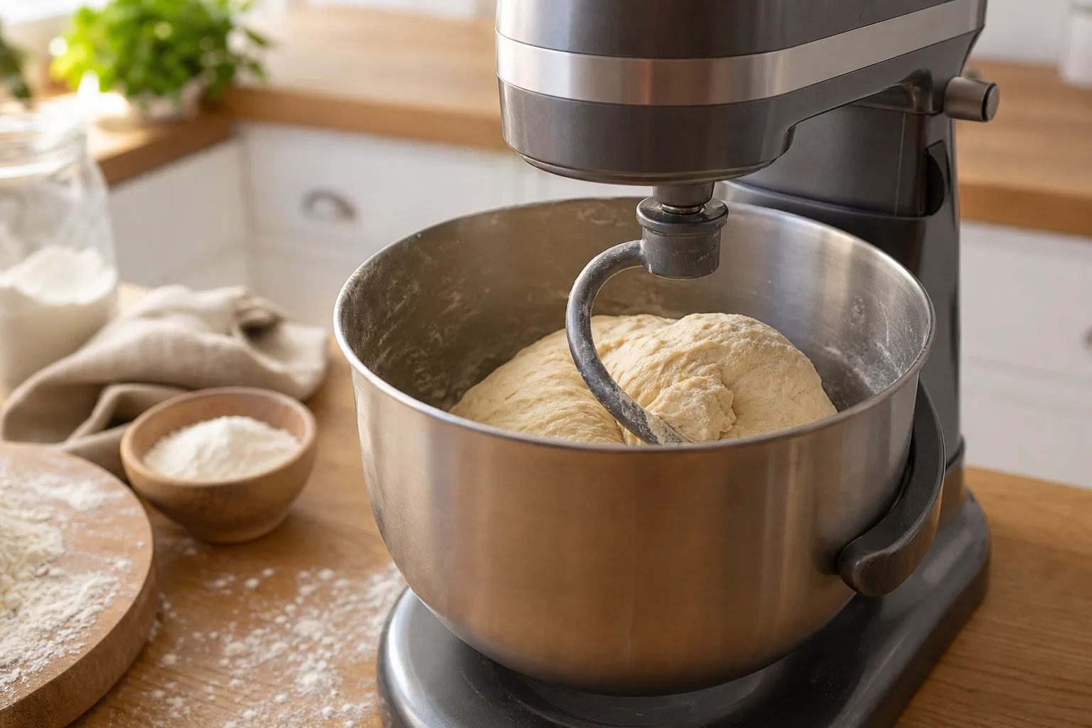 Stand mixer dough hook kneading bread dough