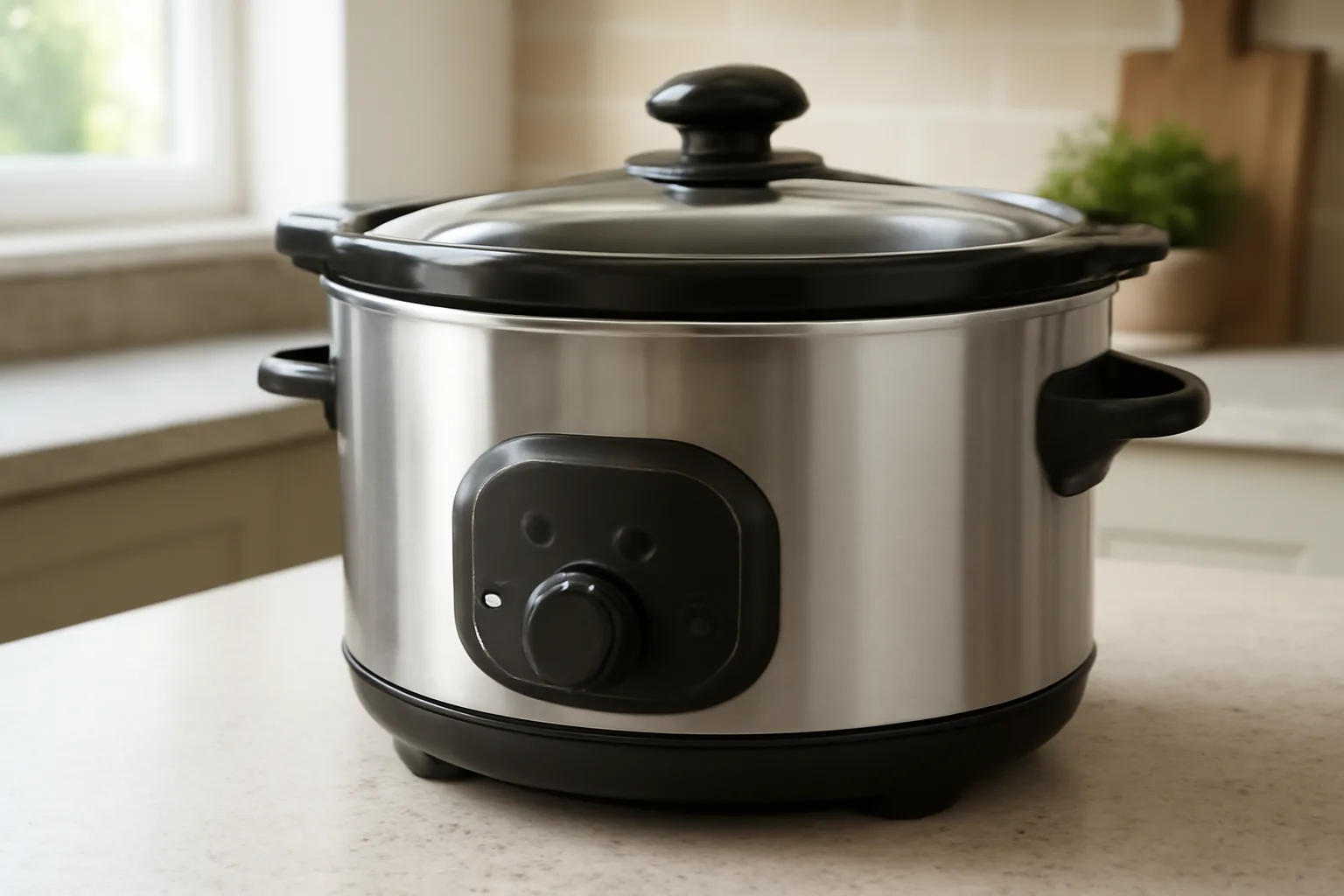 Digital slow cooker controls on a kitchen countertop
