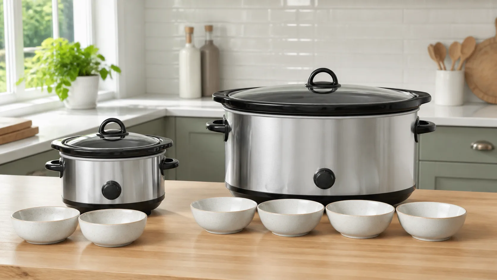 Compact and family-size slow cookers compared with serving bowls